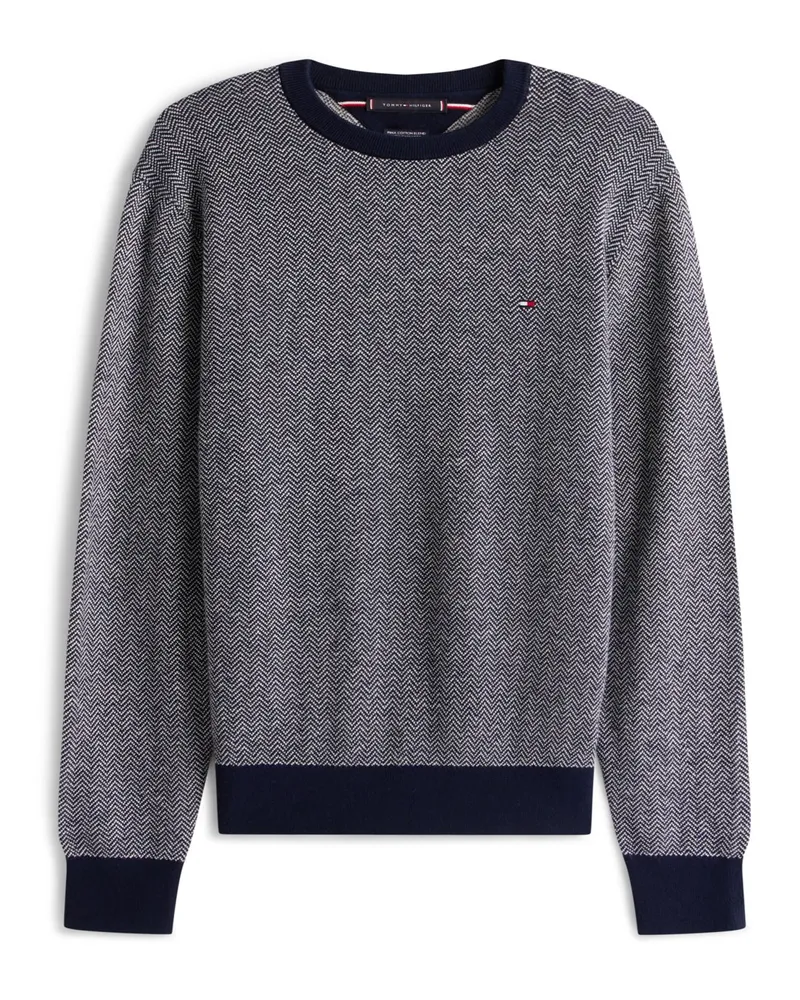 Tommy Hilfiger Pullover aus Baumwolle-Kaschmir-Mix mit Fischgrätmuster in Marine