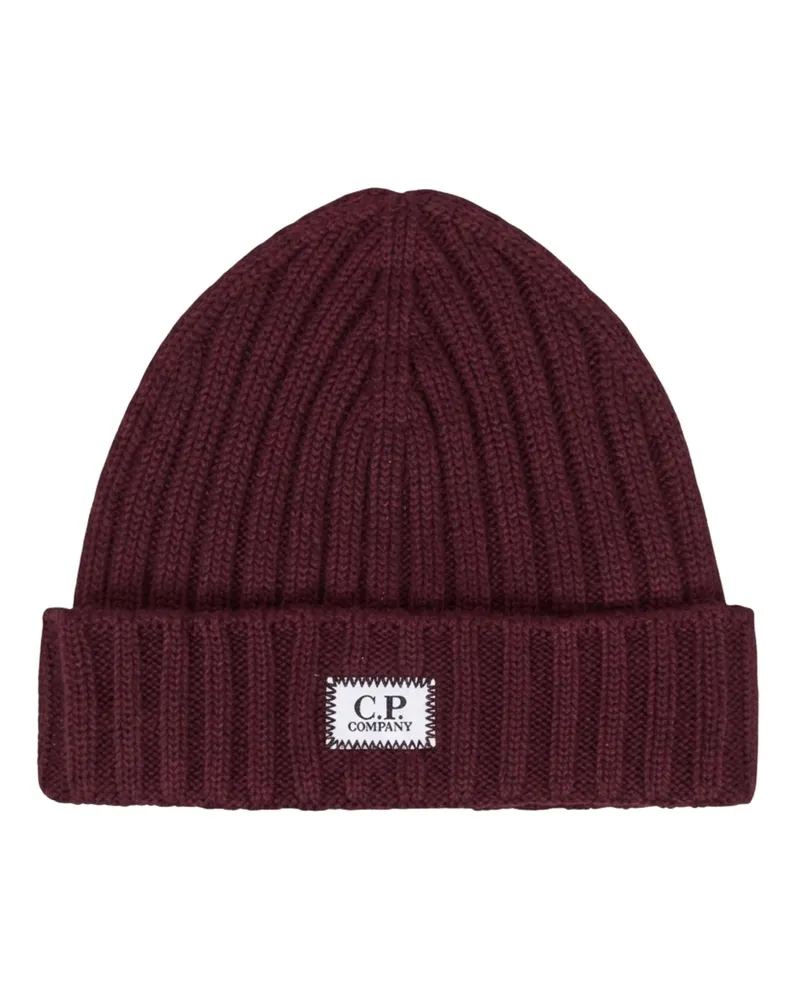 C.P. Company Grobstrick-Mütze aus Merinowolle mit Label-Aufnäher in Dunkelrot