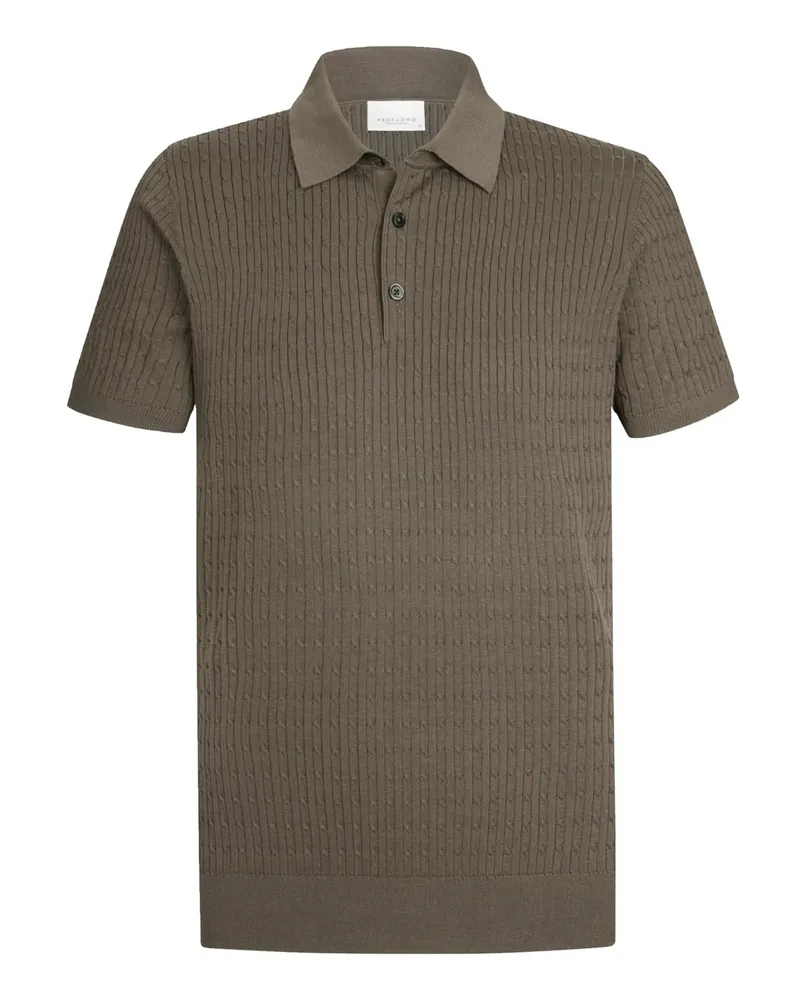 Profuomo Strick-Poloshirt mit Tencel™ in Zopfstrickmuster in Braun