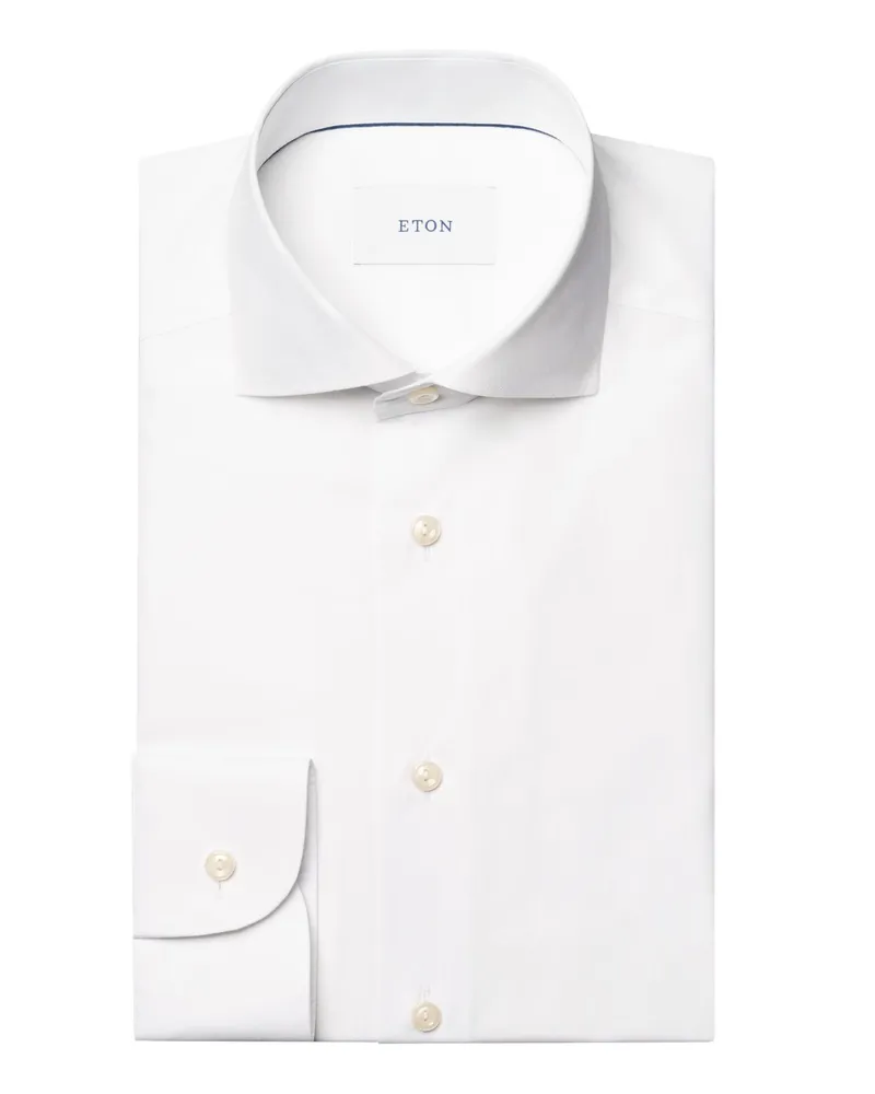 Eton Strukturiertes Baumwollhemd in End-on-End-Webart, Slim Fit in Weiß