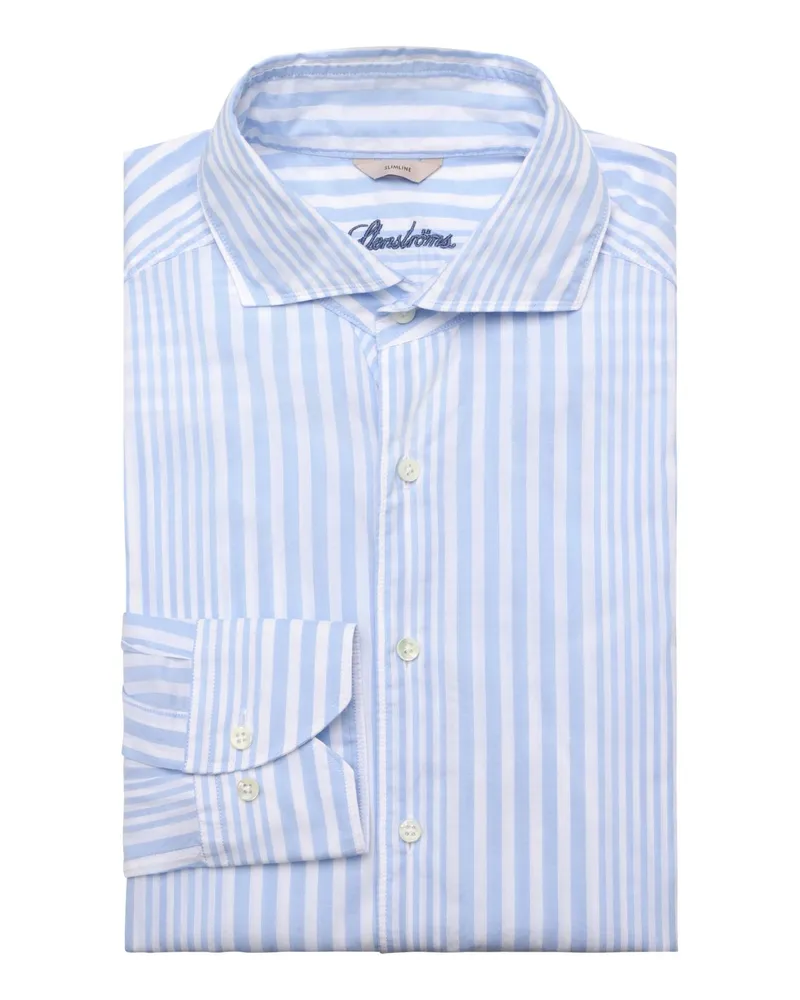 Stenströms Streifenhemd aus Twofold Super Cotton mit Haifischkragen, Slimline in Hellblau