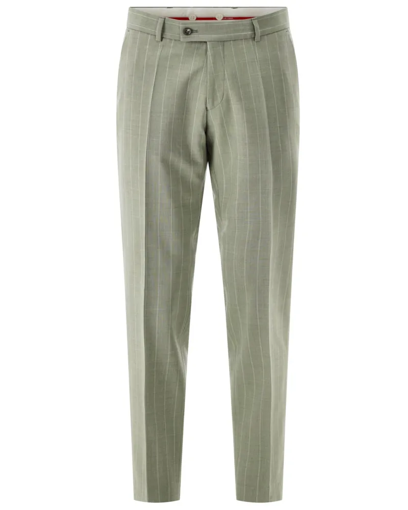 CG Hose Primo aus Schurwolle mit Stretch und Nadelstreifen, Slim in Grün
