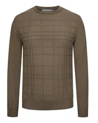 Canali Pullover mit Fensterkaro-Strickmuster und O-Neck Braun