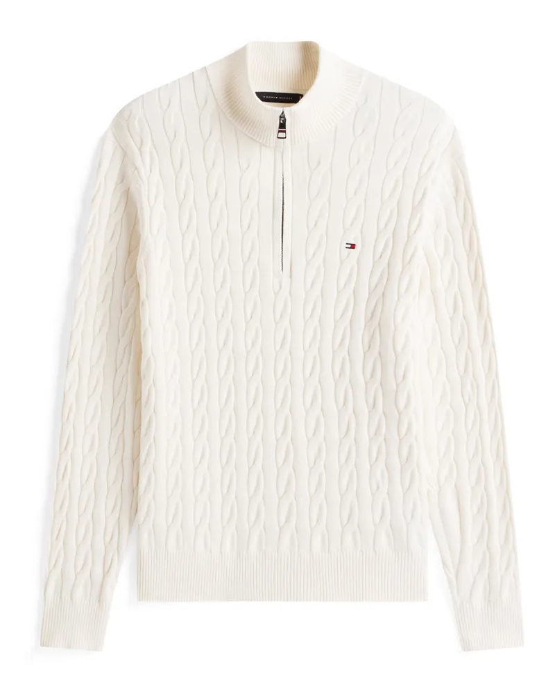 Tommy Hilfiger Troyer in Zopfstrick mit kleiner Logo-Stickerei in Offwhite