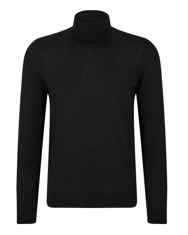 HUGO BOSS Unifarbener Rollkragenpullover aus Baumwolle in Schwarz