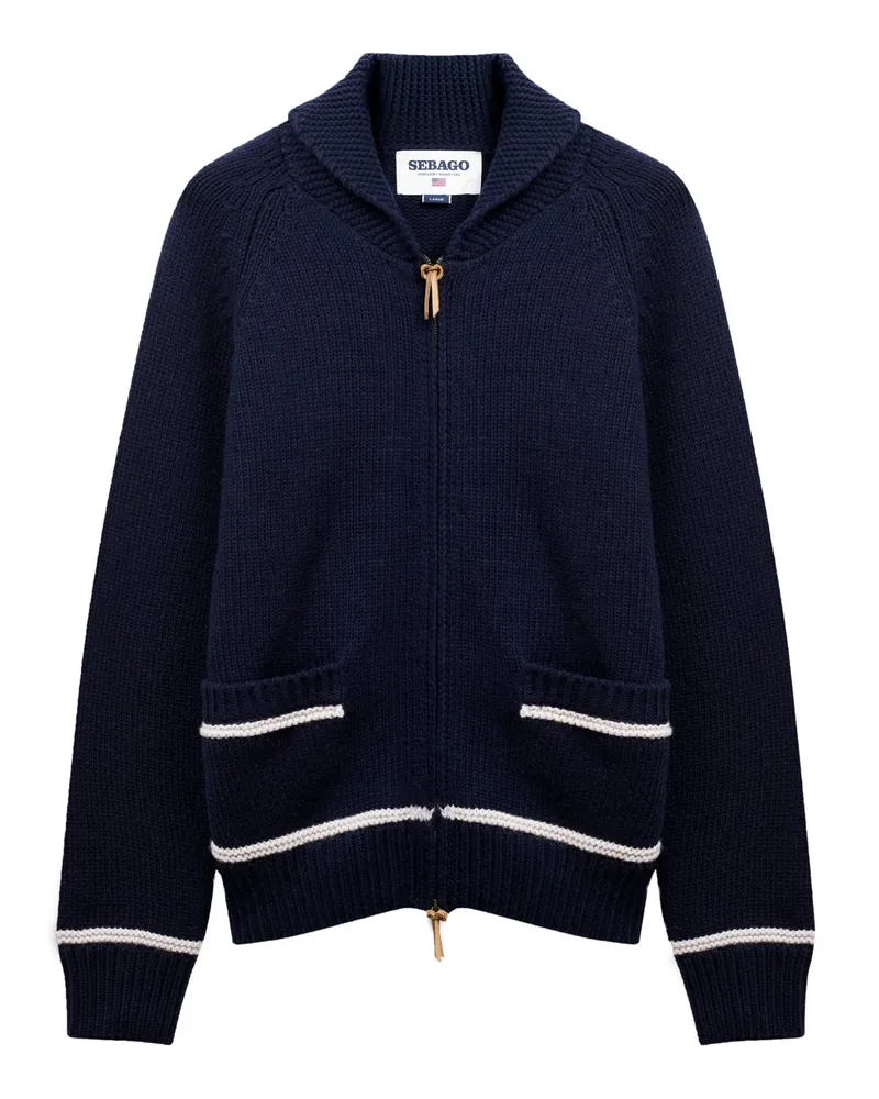 Sebago Strickjacke aus einem groben Woll-Mix mit Segelmotiv in Marine