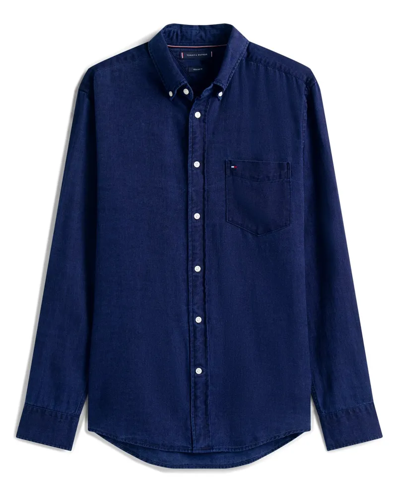 Tommy Hilfiger Softes Flanellhemd mit Logo-Aufnäher, Regular Fit in Marine