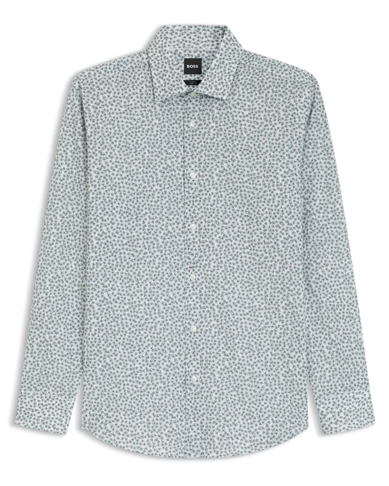 HUGO BOSS Baumwollhemd mit Stretch und floralem Print, Slim Fit in Grün