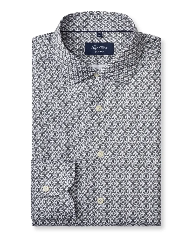 Olymp Signature, Tailored Fit, Baumwollhemd mit floralem Print in Grün