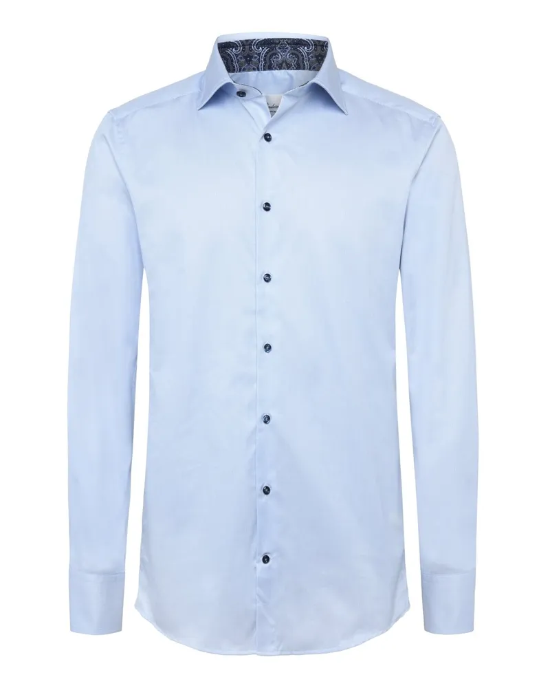Stenströms Fineliener Twill-Hemd mit Ausputz und Haifischkragen, Slimline in Hellblau