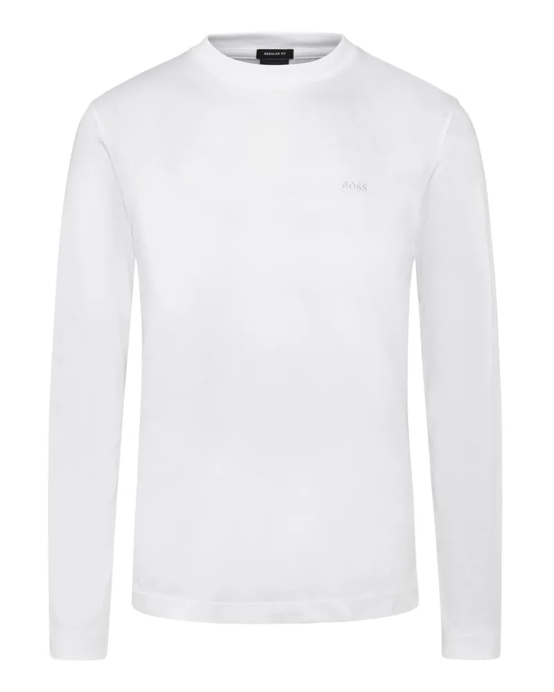 HUGO BOSS Softes Longsleeve aus Baumwolle mit Label-Schriftzug, Regular in Weiß