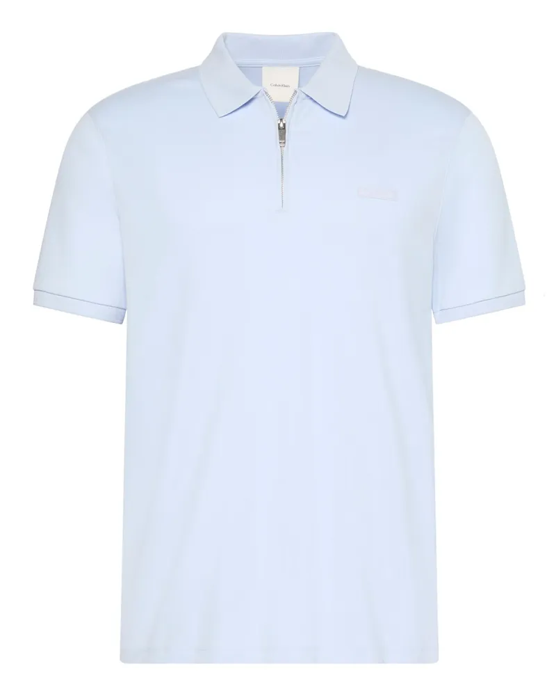 Calvin Klein Softes Poloshirt aus Supima Baumwolle mit Zip, Slim Fit in Hellblau