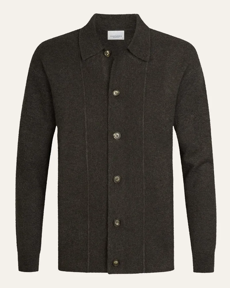 Profuomo Strickjacke aus einem gekochten Woll-Mix in Dunkelbraun
