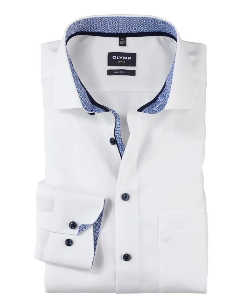 Olymp Luxor, Modern Fit, Bügelfreies Baumwollhemd mit extralangem Arm in Weiß
