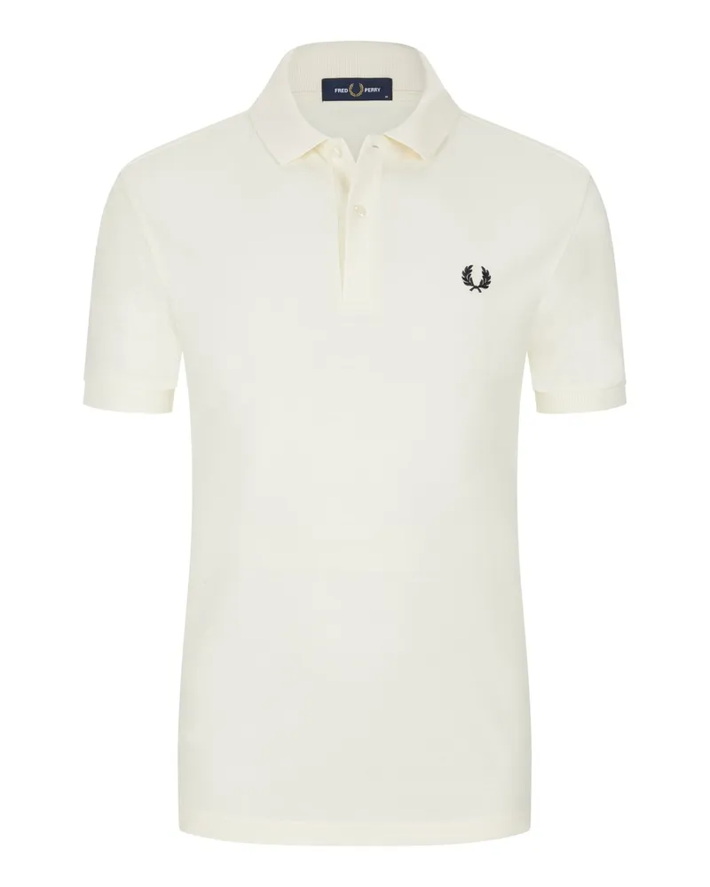 Fred Perry Unifarbenes Piqué-Poloshirt mit Logo-Stickerei in Offwhite