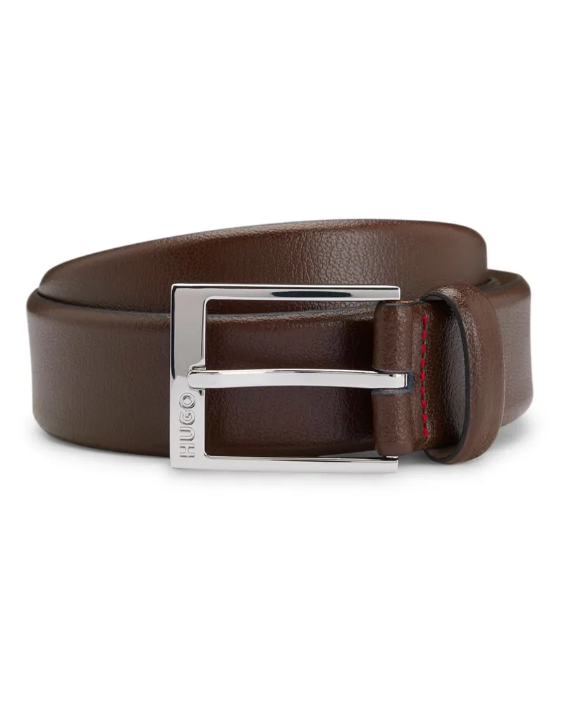 HUGO BOSS Ledergürtel mit polierter Metallschließe in Braun