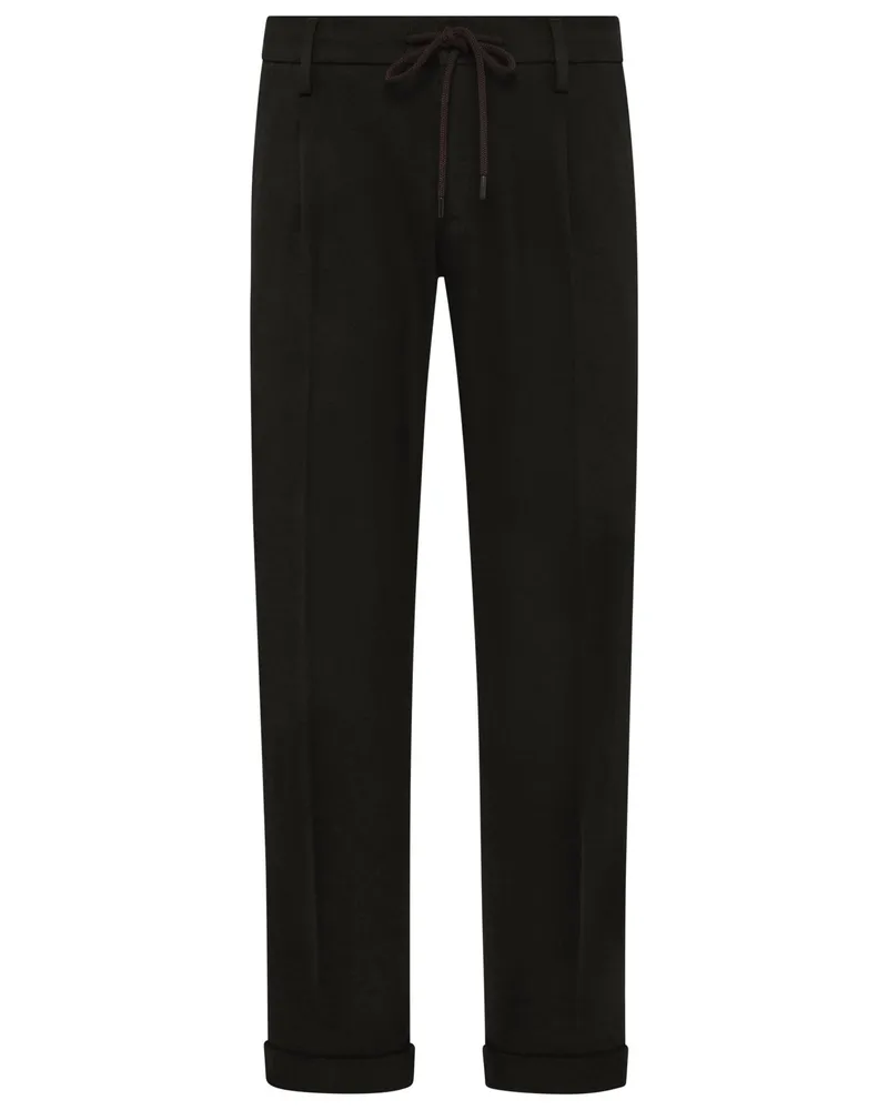 Alberto Bundfaltenhose Barista in Flanell-Qualität mit Kordelzug, Tapered Fit in Dunkelbraun