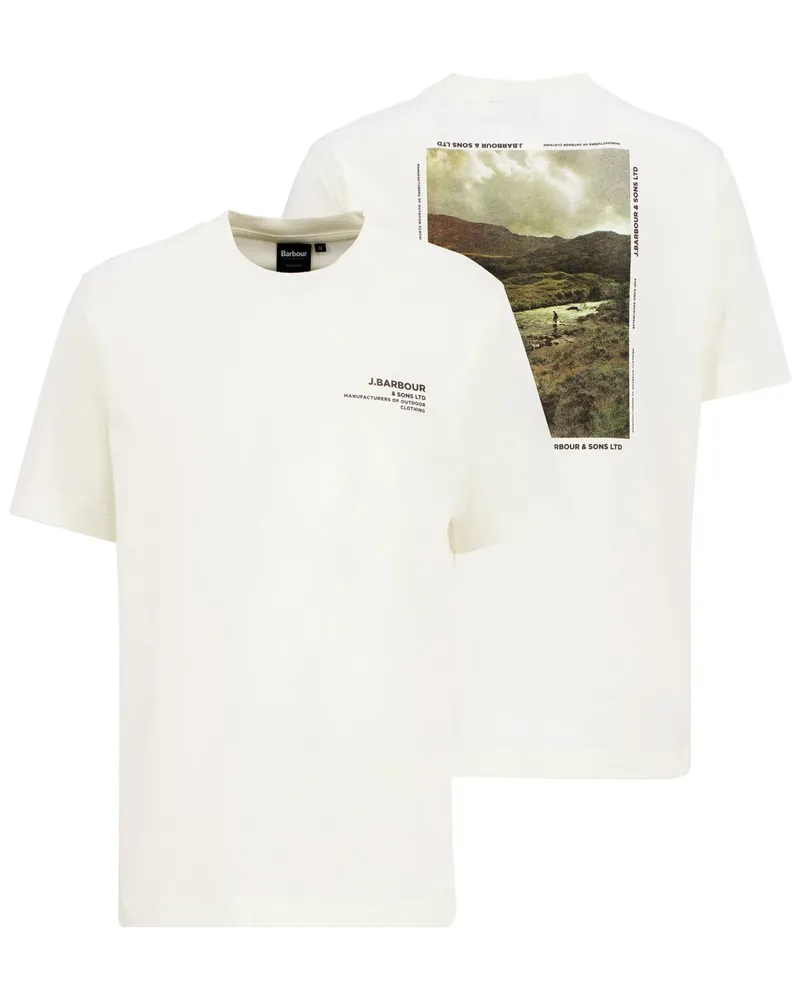 Barbour T-Shirt mit beidseitigem Print, Relaxed Fit in Weiß