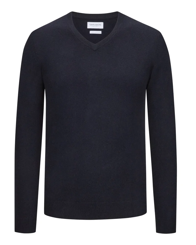 Tom Rusborg Leichter Kaschmirpullover mit V-Ausschnitt in Marine