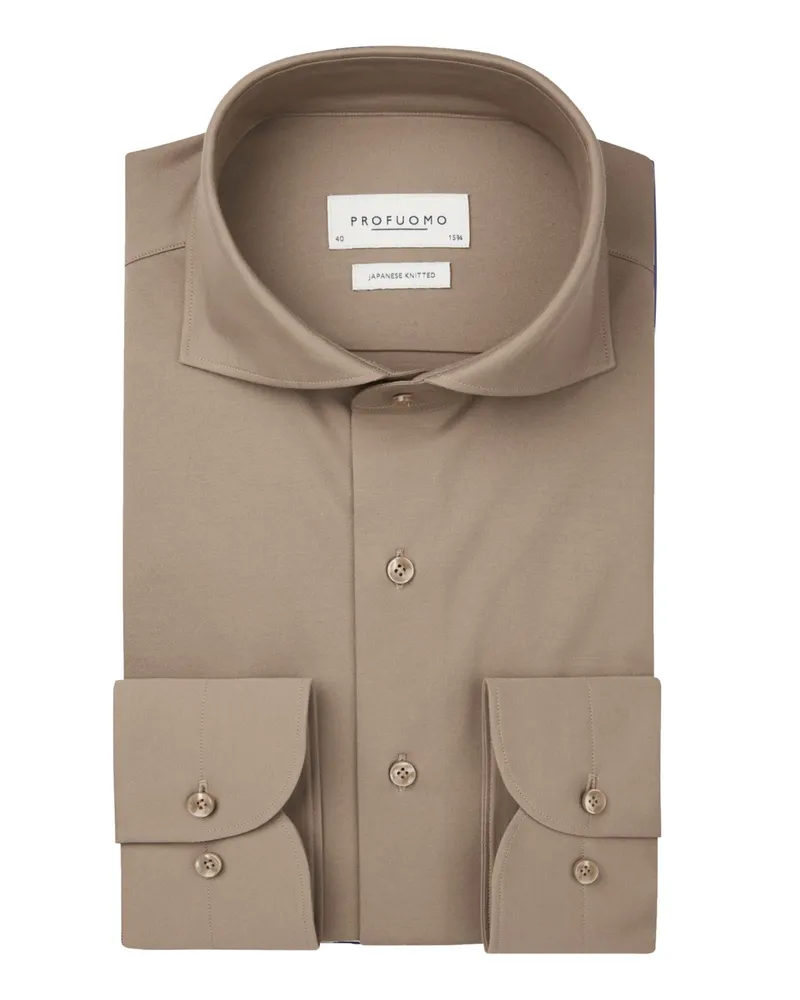 Profuomo Jerseyhemd in Japanese Knitted-Qualität, Slim Fit in Beige