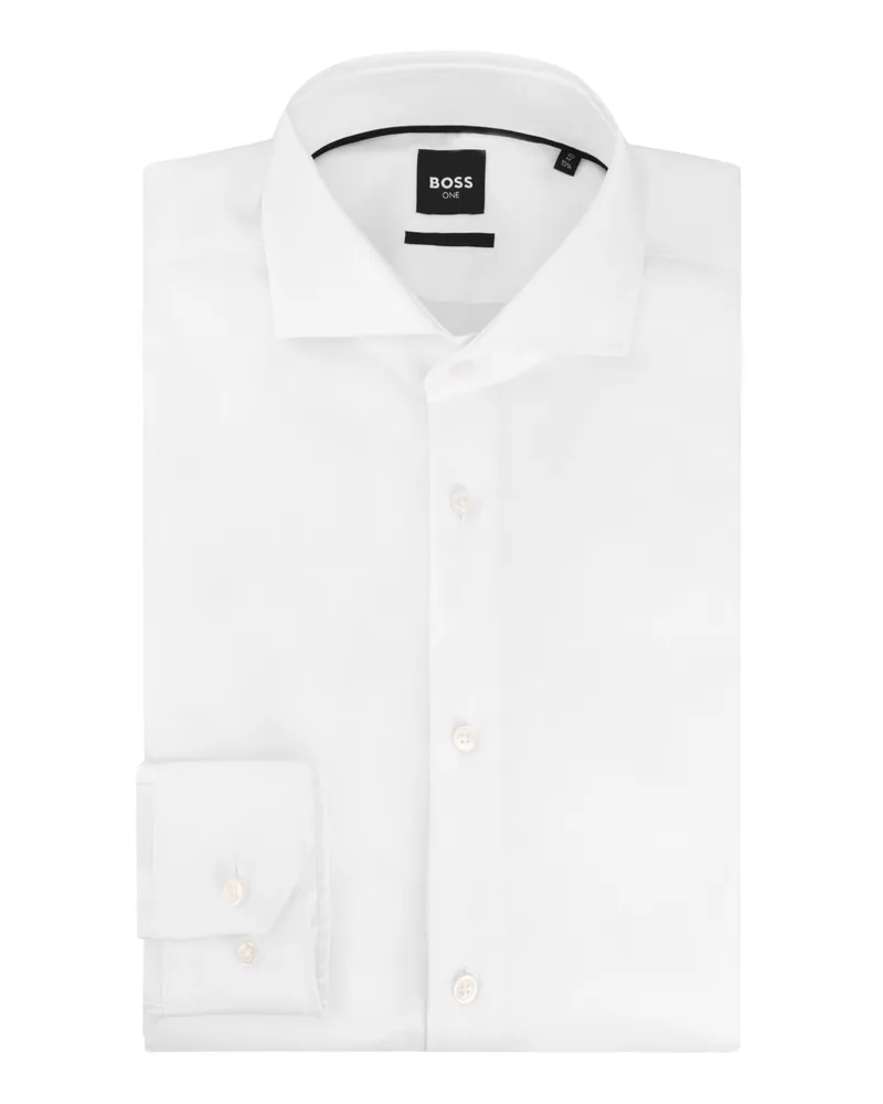 HUGO BOSS Knitterfreies Premium-Hemd mit Haifischkragen, Slim Fit in Weiß
