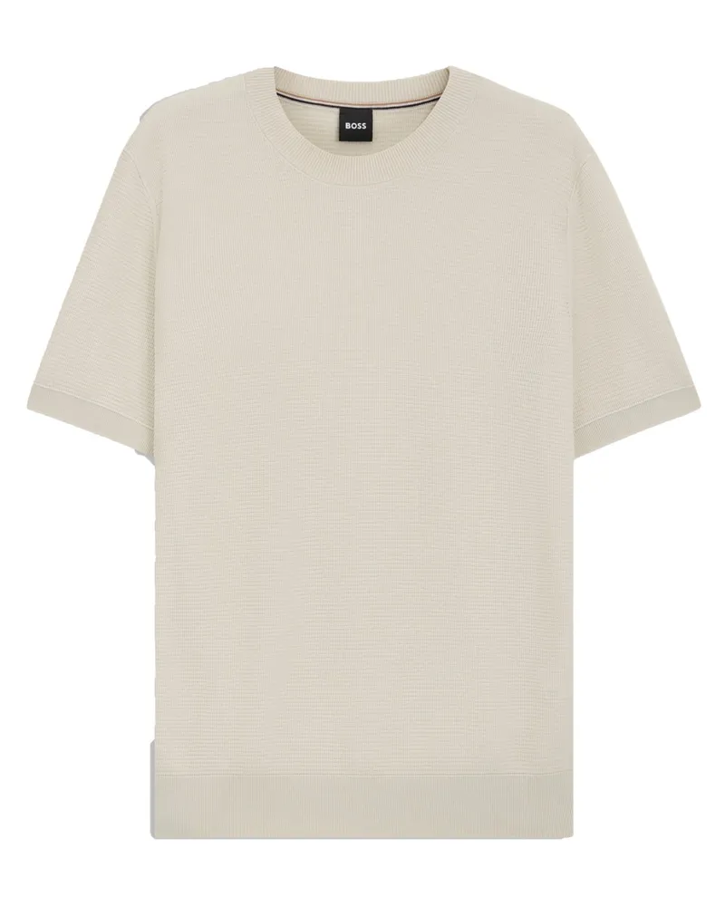 HUGO BOSS Strickshirt aus Lyocell und Baumwolle mit Rippbündchen in Beige