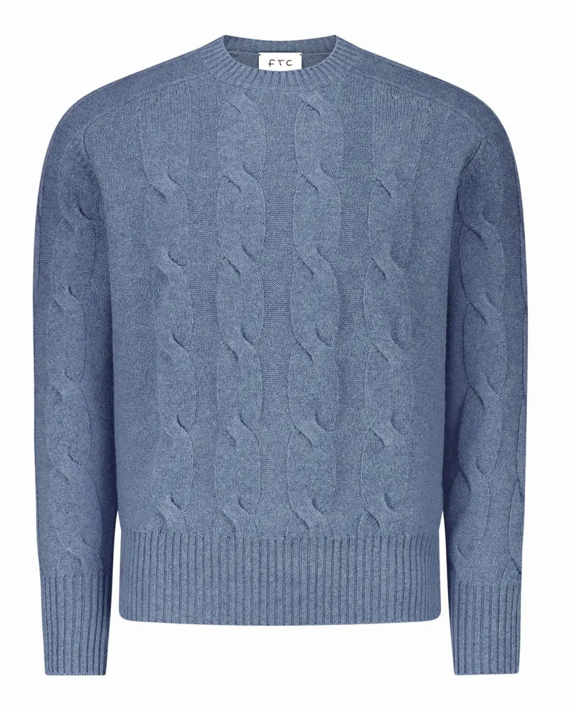 FTC Cashmere Zopfstrick-Pullover aus Kaschmir mit Rundhalsausschnitt in Denim