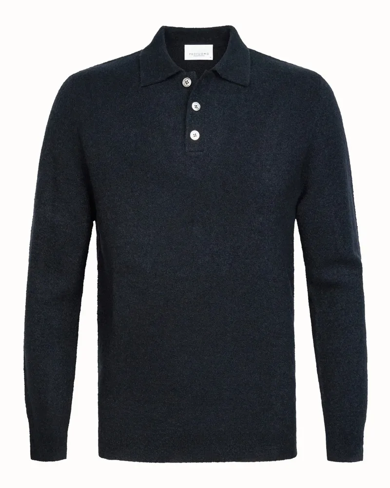 Profuomo Langarm-Strick-Poloshirt aus gekochter Wolle in Marine
