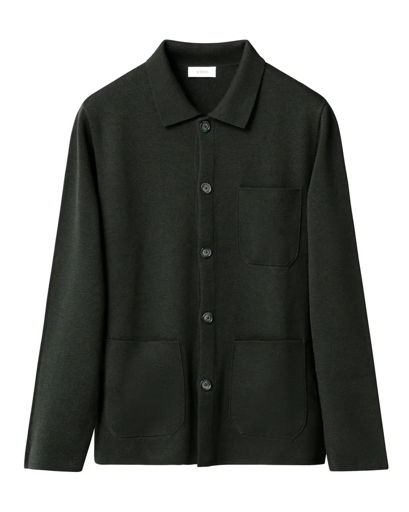 Eton Overshirt aus Merinowolle mit aufgesetzten Taschen in Grün