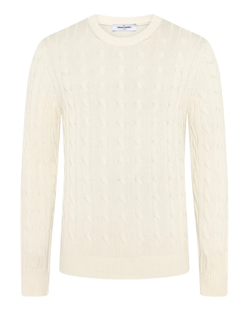 Gran Sasso Softer Pullover aus ägyptischer Baumwolle mit Zopfmuster in Offwhite