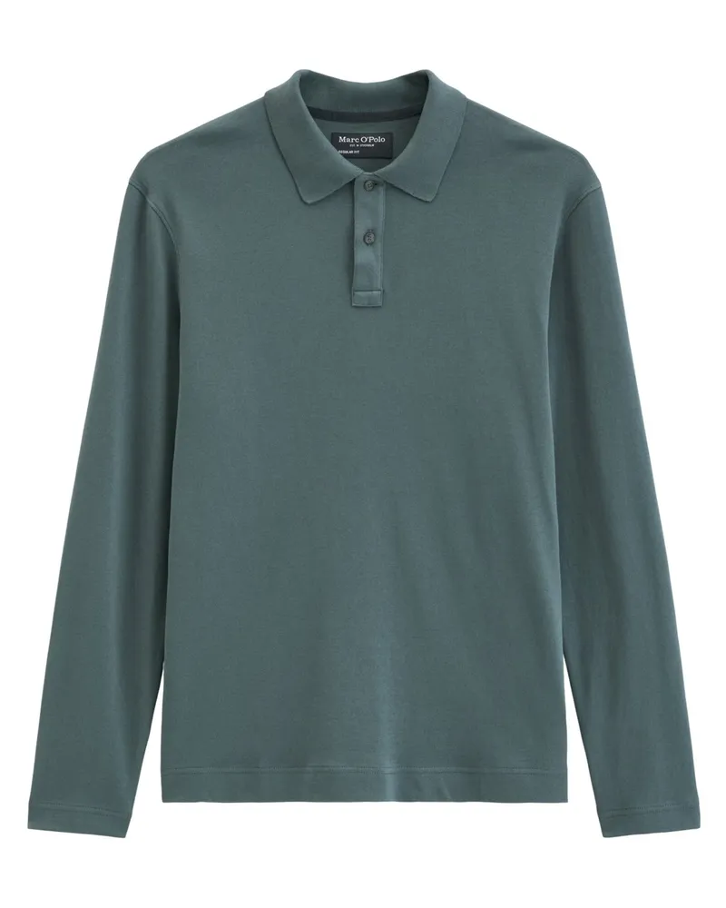 Marc O'Polo Langarm-Poloshirt aus leichtem Baumwollstrick, Regular Fit in Petrol
