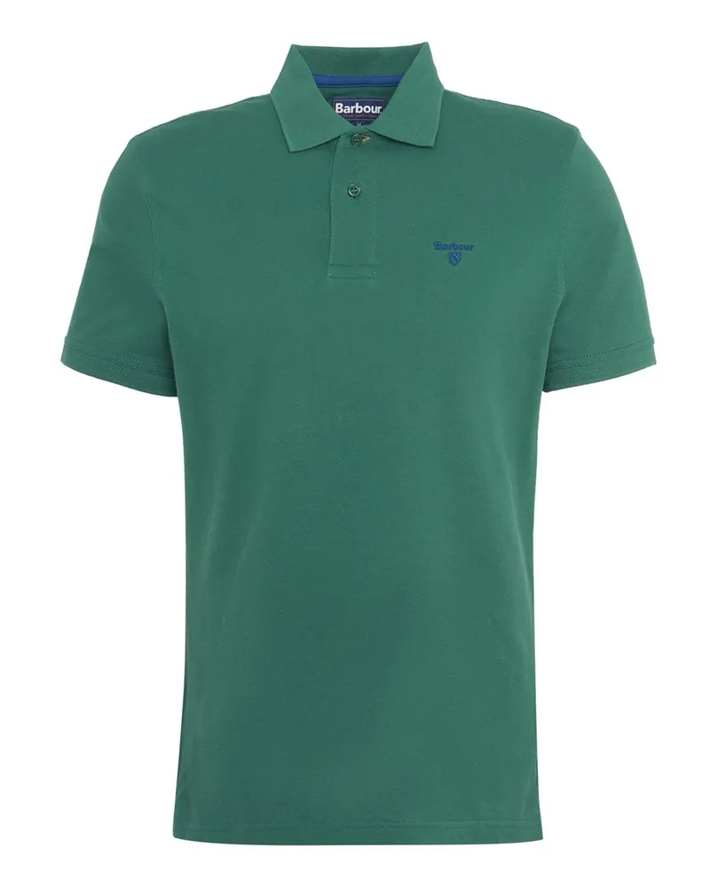 Barbour Unifarbenes Piqué-Poloshirt mit Logo-Stickerei, Tailored Fit in Tanne