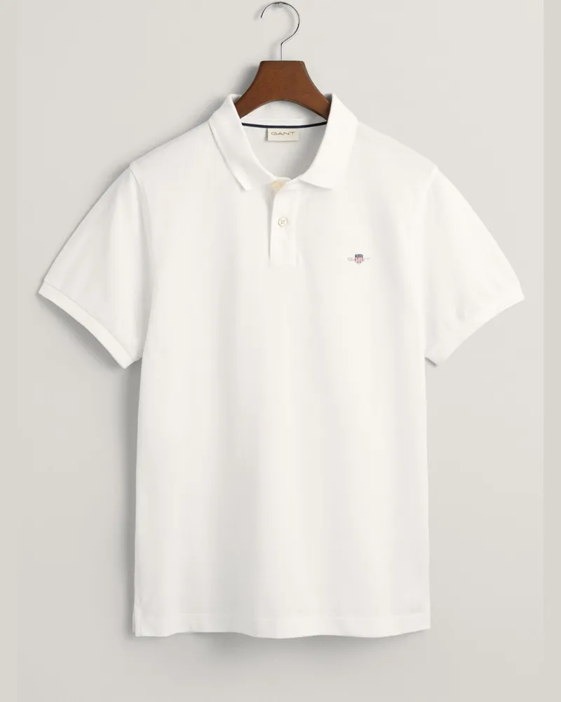 Gant Unifarbenes Piqué-Poloshirt aus Baumwolle mit Flag-Stickerei in Weiß