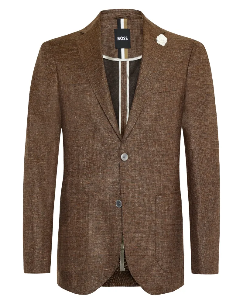 HUGO BOSS Ungefüttertes Sakko mit Leinen und Stretch, Slim Fit in Braun