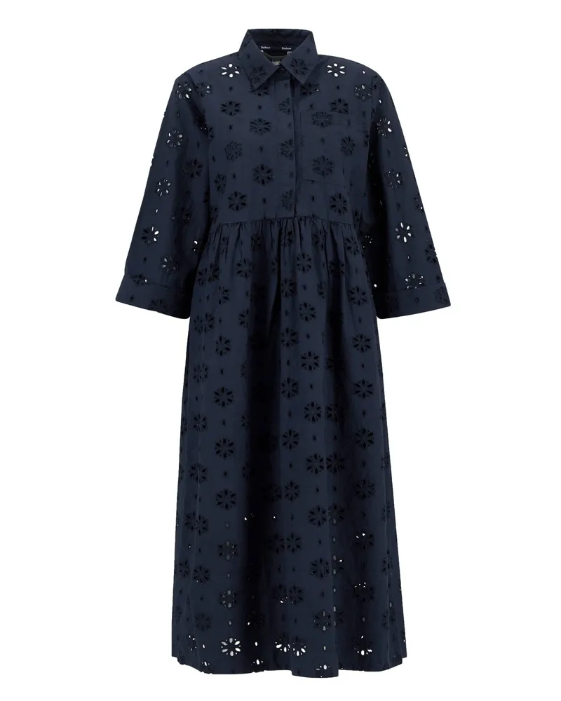 Barbour Langes Hemdblusenkleid Melissa mit floralem Lochmuster in Marine