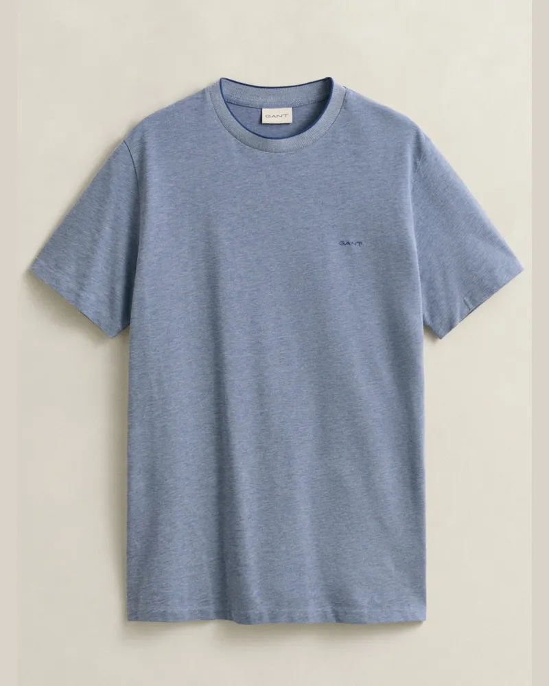Gant T-Shirt aus einem zweifarbigen Baumwoll-Piqué in Mittelblau