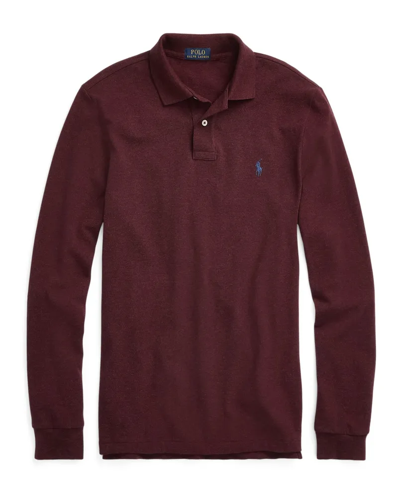 Ralph Lauren Langarm-Poloshirt mit kleiner Poloreiter-Stickerei, Custom Slim Fit in Bordeaux