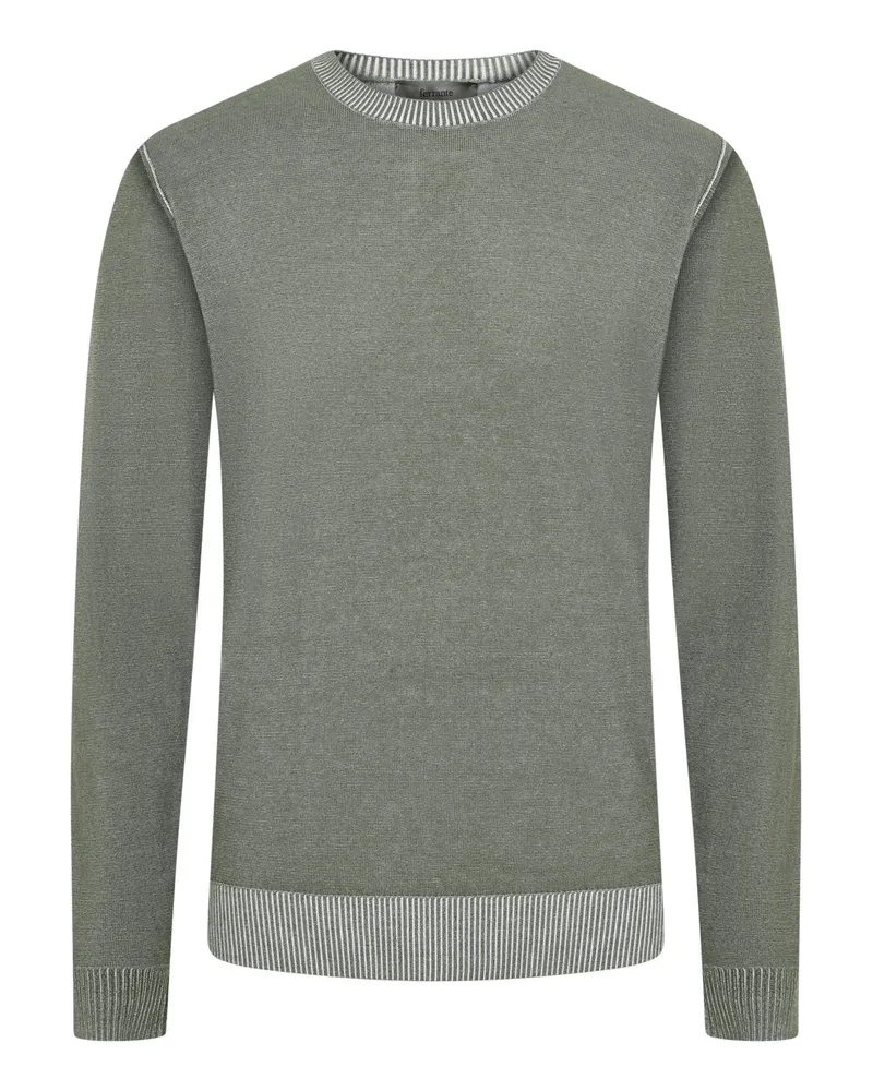 Ferrante Rundhalspullover aus Baumwolle in Washed-Optik mit Rippbündchen in Grün
