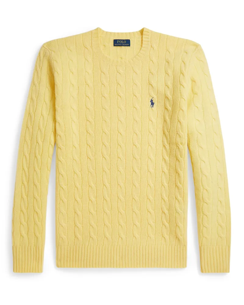 Ralph Lauren Softer Pullover mit Zopfstrickmuster und Kaschmir-Anteil in Gelb