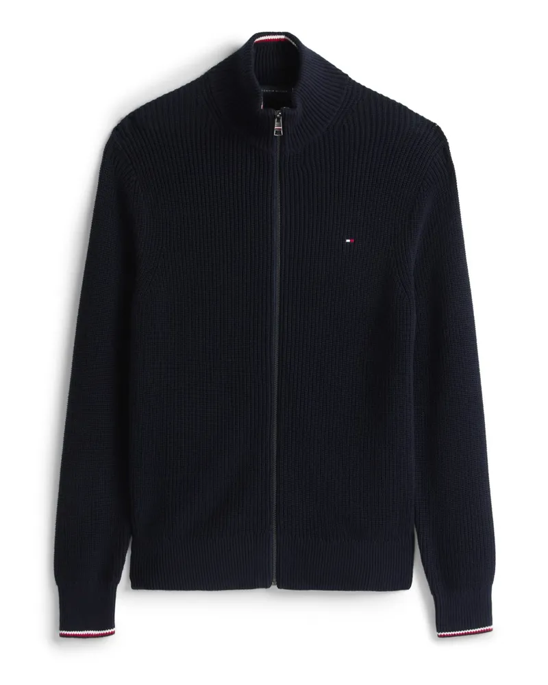 Tommy Hilfiger Strickjacke im Rippstrick mit Zip und Streifenakzenten in Marine