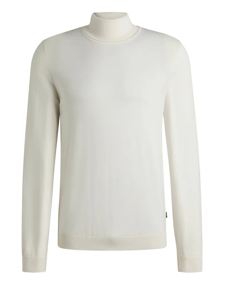 HUGO BOSS Leichter Glattstrick-Rolli aus Merinowolle in Offwhite