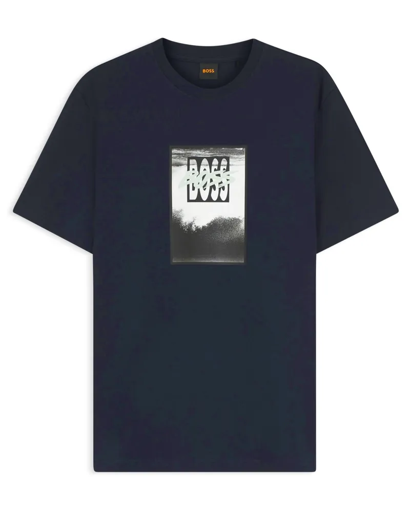 HUGO BOSS T-Shirt aus einem Baumwolljersey mit gummiertem Label-Print in Marine