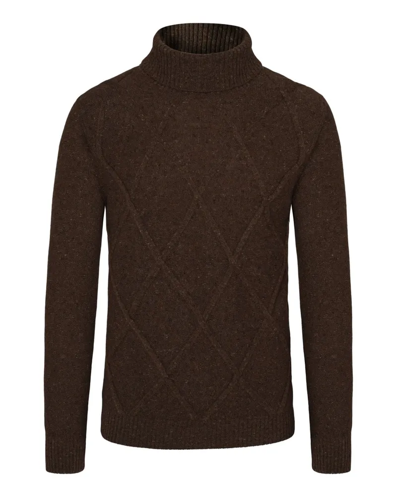 Gran Sasso Rollkragenpullover mit Merino und Kaschmir in Rautenstruktur in Dunkelbraun