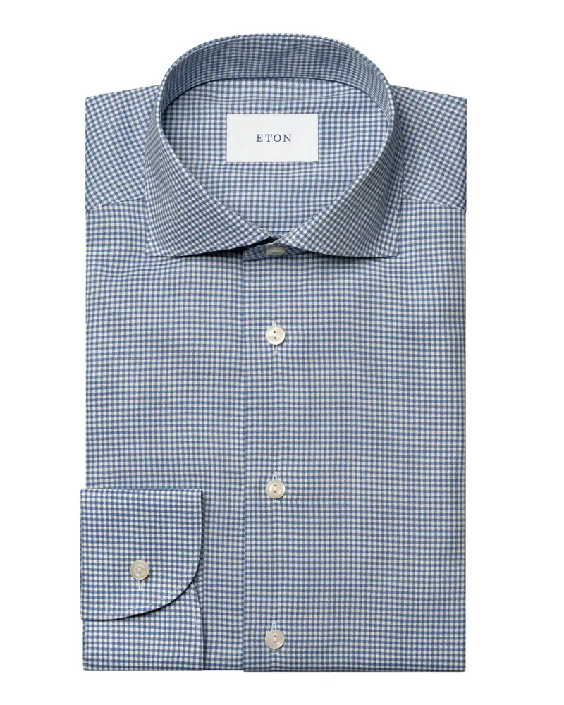 Eton Leichtes Flanellhemd mit Kleinkaromuster, Contemporary in Blau