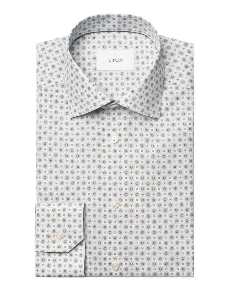 Eton Knitterarmes Hemd aus Bio-Baumwolle mit Print, Contemporary Fit in Weiß