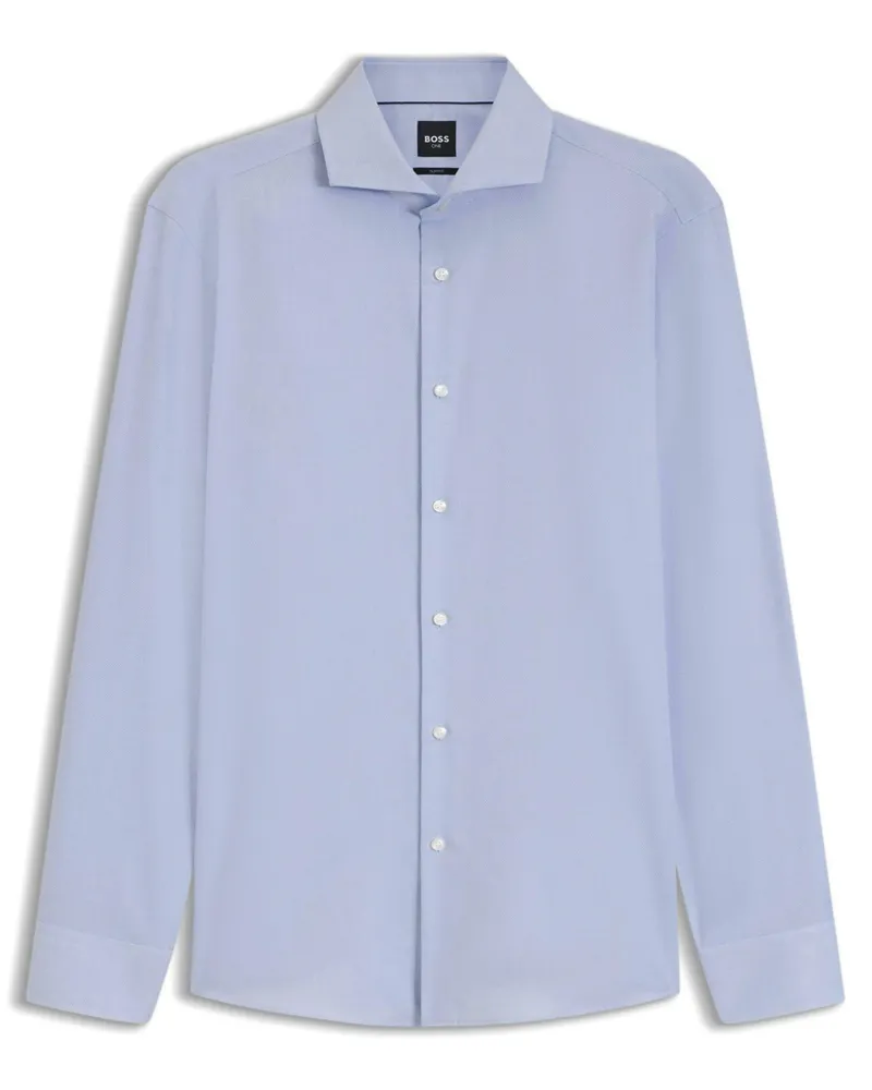 HUGO BOSS Baumwollhemd mit Pepita-Muster und Haifischkragen, Slim Fit in Blau