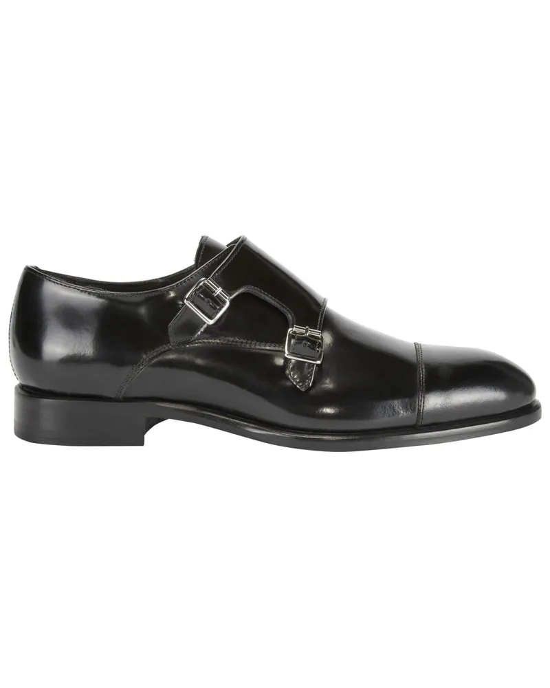 SCHUHE & HANDWERK Doppel-Monks aus poliertem Glattleder Schwarz