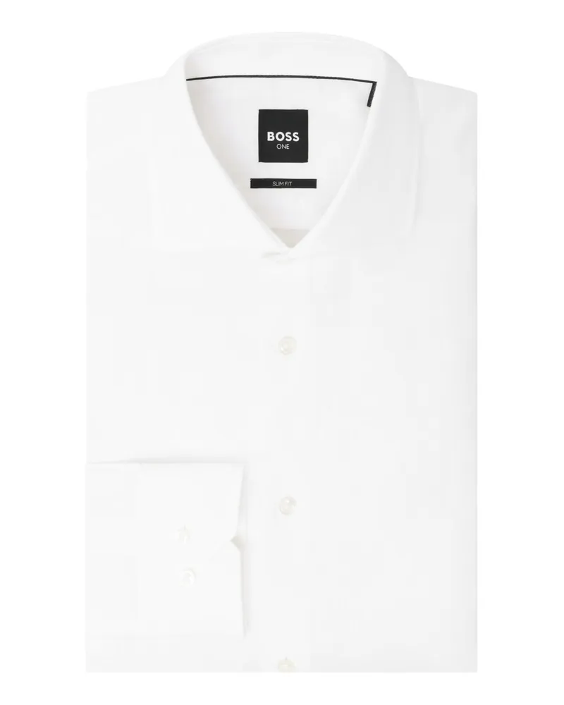 HUGO BOSS Hemd aus einem Baumwolle-Leinen-Mix mit Haifischkragen, Slim in Weiß