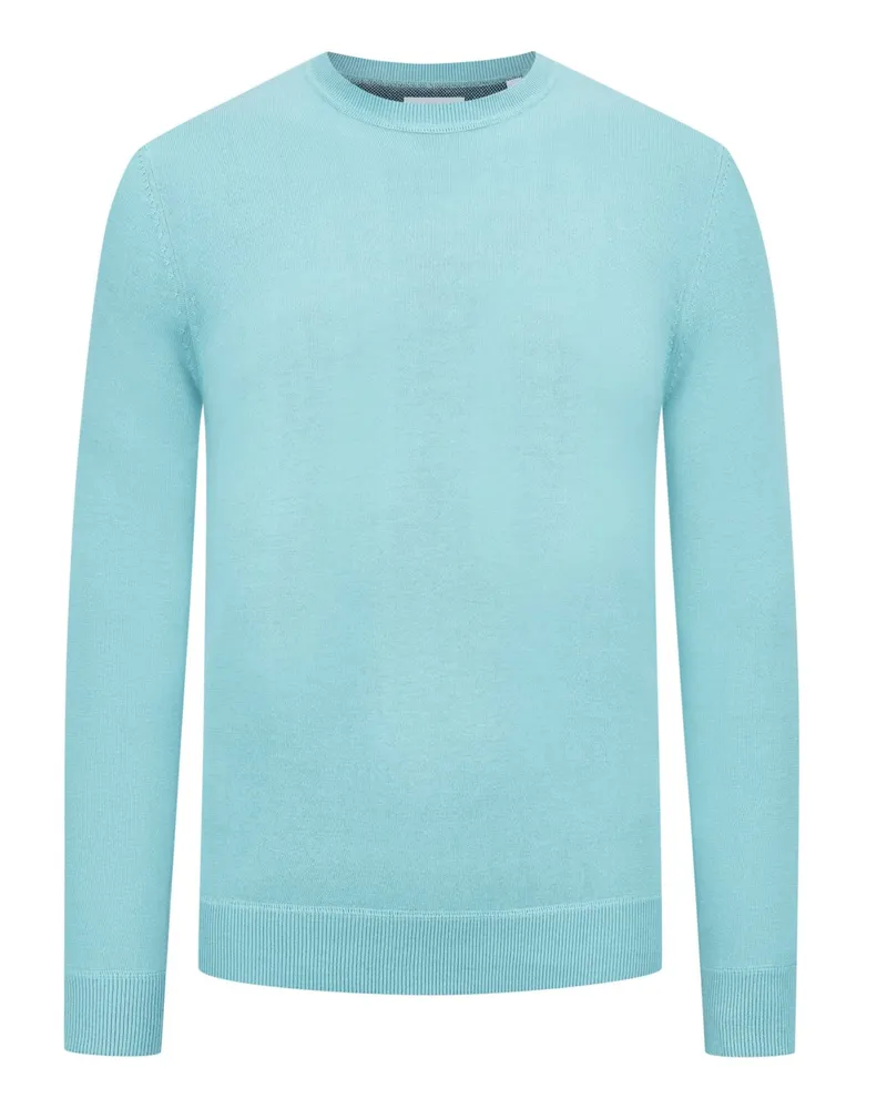 Tom Rusborg Leichter Rundhalspullover aus einem Baumwolle-Seide-Mix in Blau