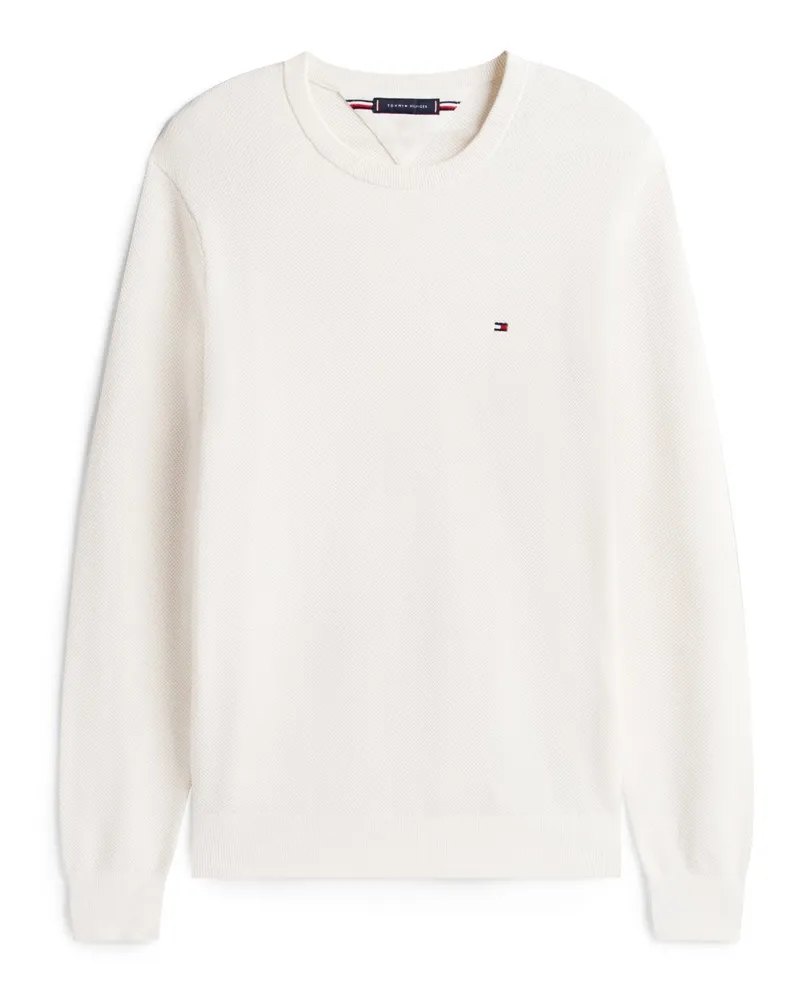 Tommy Hilfiger Baumwoll-Pullover mit Reiskornstruktur und kleiner Logo-Stickerei in Offwhite